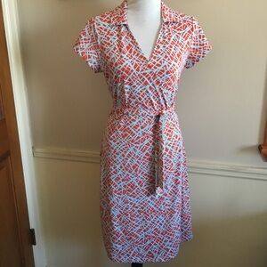 J. McLaughlin Women's Orange and Turquoise Short Sleeve Wrap Dress Sz Me…